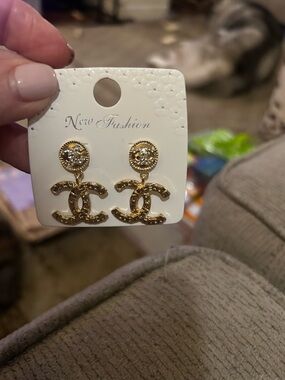 Gold Logo Drop Post Earrings -NEW